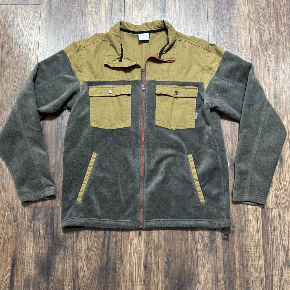 Columbia Fleece Jacket Men's Size Large Tan Brown Grey Full Zip Pockets Outdoors